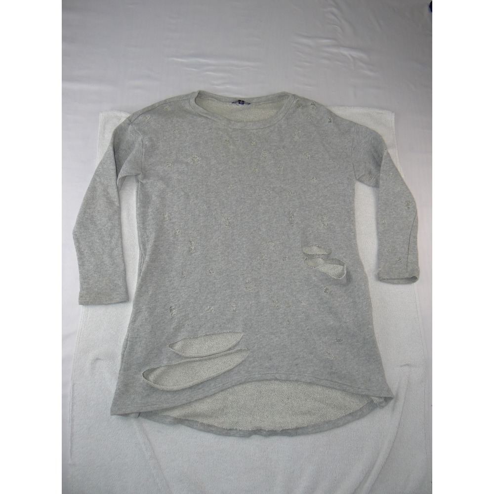 Womens Distressed Tunic Sweatshirt Gray‎ Long Sleeve Size S